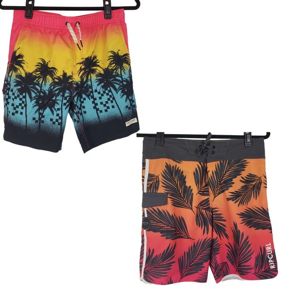 Rip Curl & Public Access 2 Pairs Tropical Ombre Swim Trunks Board Shorts Boys XL